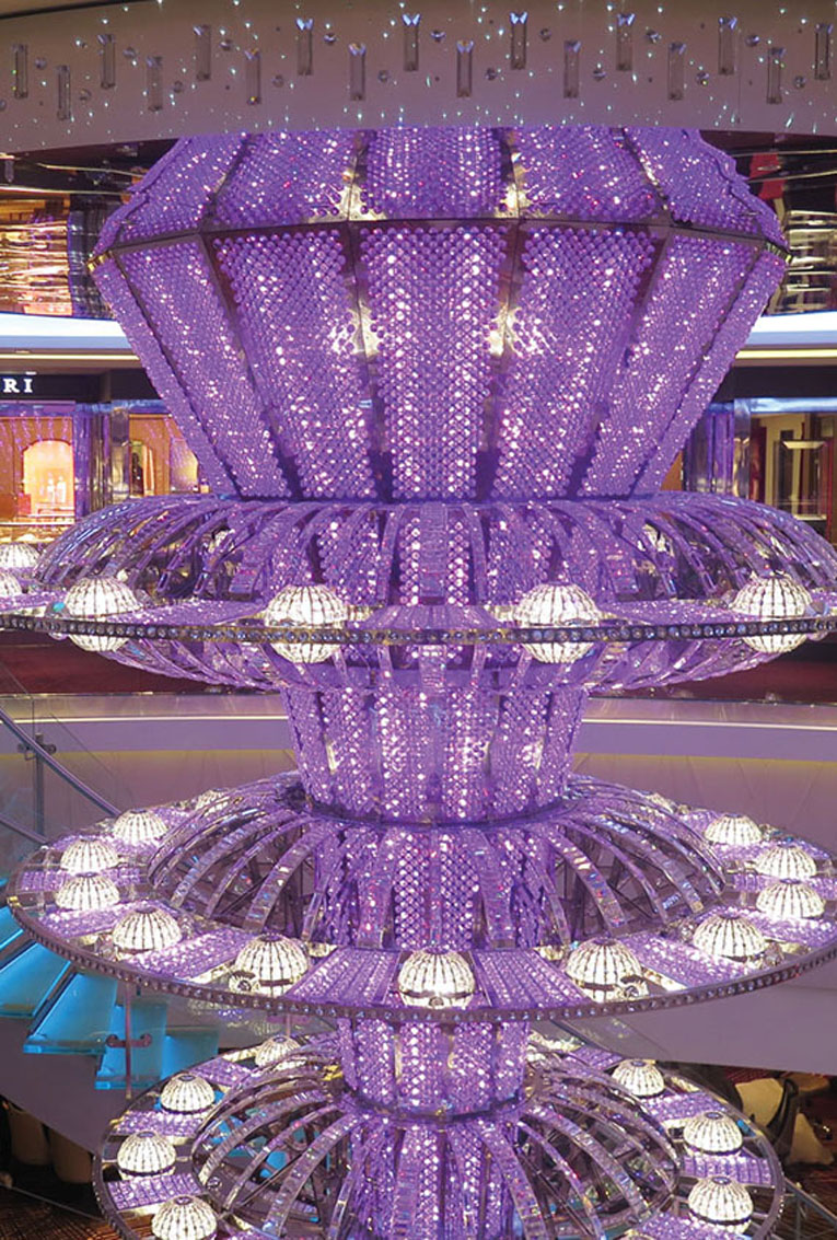 the color-changing atrium chandelier on Norwegian Joy
