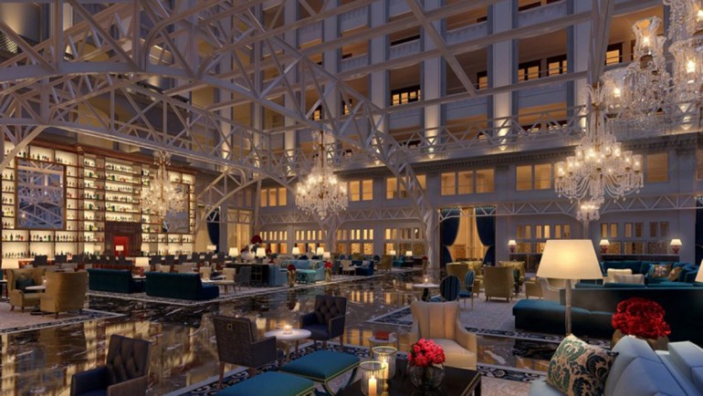 The Trump International Hotel Washington D.C., which had its soft opening in September 2016, features a nine-story-high atrium (rendering above).