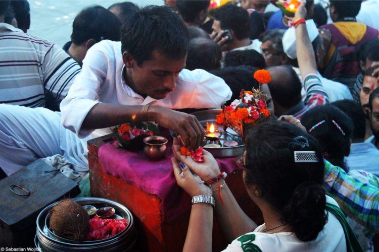 Worshippers at the Ganges in Haridwar, India