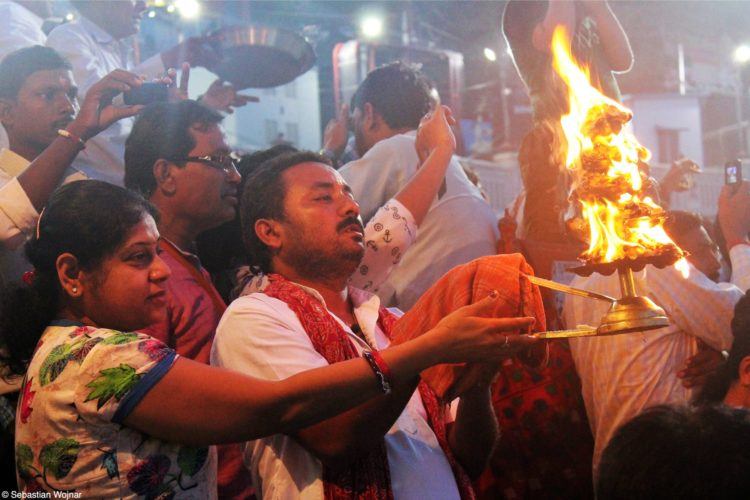 Worshippers at the Ganges in Haridwar, India