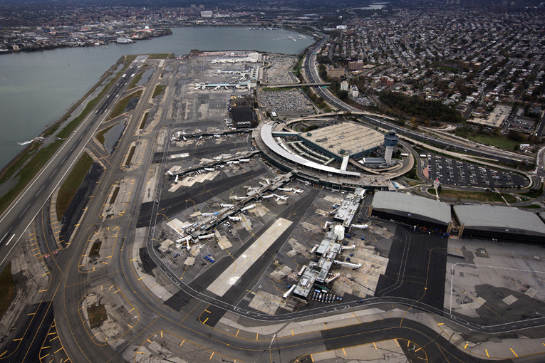 An aerial view of the LaGuardia airport in New York October 31, 2012. New York City and the sodden U.S. Northeast began an arduous journey back to normal on Wednesday after mammoth storm Sandy killed at least 64 people in a rampage that swamped coastal cities and cut power to millions. The New York area's John F. Kennedy and Newark airports reopened after thousands of flights had been canceled, leaving travelers stuck for days. LaGuardia, a third major airport, was scheduled to reopen on Thursday. REUTERS/Adrees Latif  (UNITED STATES - Tags: ENVIRONMENT DISASTER TRANSPORT) - RTR39UEL