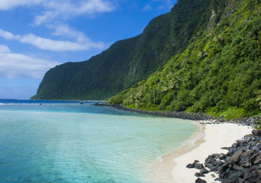 Turquoise water and white sand beach on Ofu Island, Manua Island group, American Samoa, South Pacific, Pacific