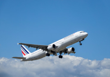 Arlanda, Stockholm, Sweden - July 10, 2018: Air France, Airbus A321 - 200 take off in white clouds and blue sky at Stockholm Arlanda Airport / ARN. Jet aircraft / plane.